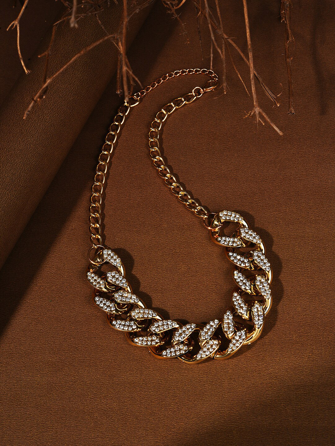 SOHI  Gold-Plated & White Stone Studded Necklace