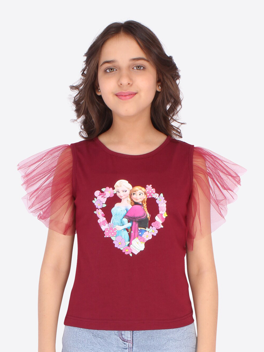 CUTECUMBER Maroon Print Applique Top