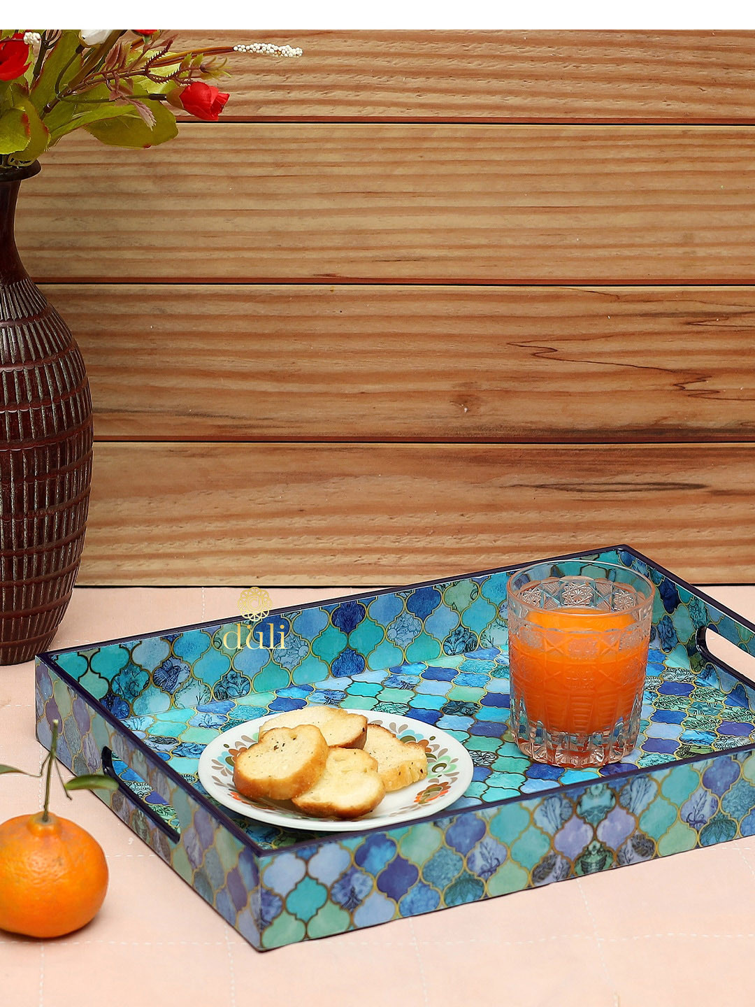 DULI Blue Enamel Coated Multipurpose Serving Tray