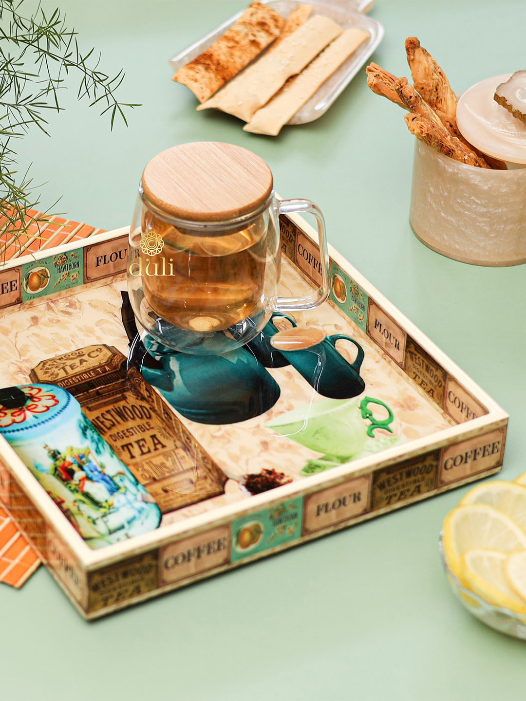 DULI Beige Printed MDF Wood Multipurpose Serving Trays