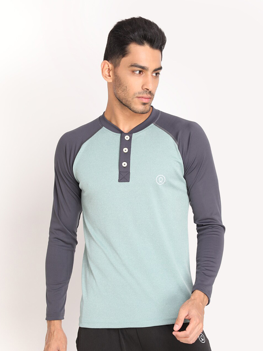 Chkokko Men Green Henley Neck T-shirt