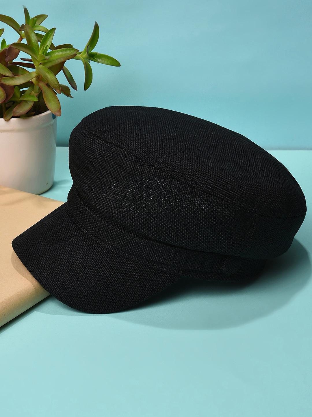 HAUTE SAUCE  Women Black Solid Bakerboy Hat