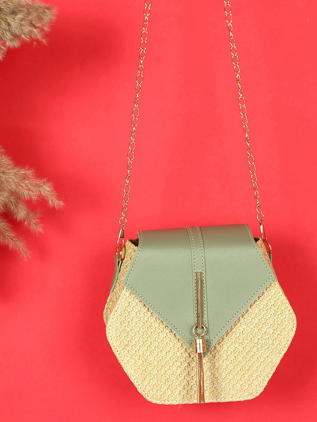 HAUTE SAUCE  Multicoloured Geometric PU Structured Sling Bag with Tasselled