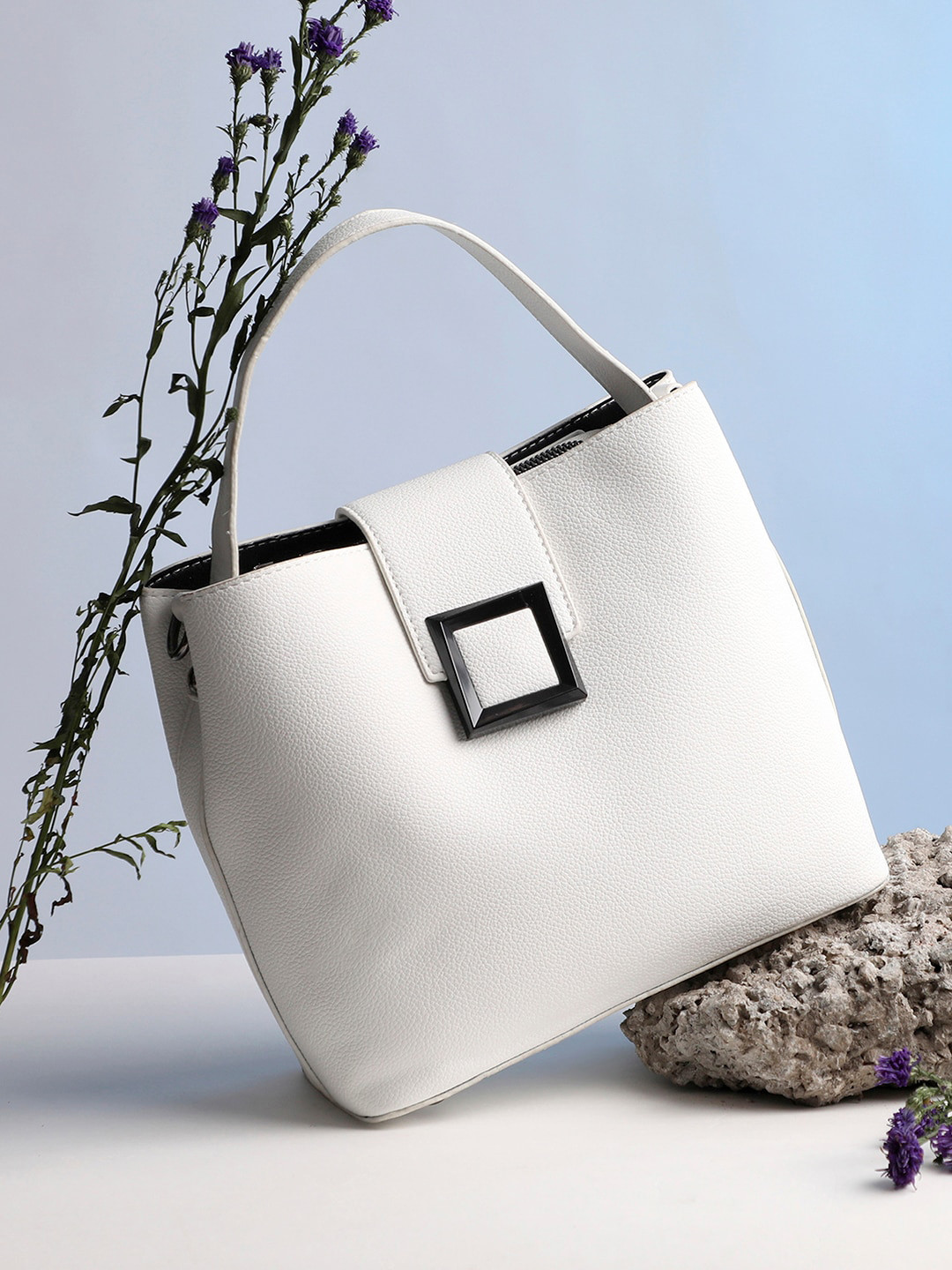 HAUTE SAUCE  White PU Oversized Structured Satchel with Tasselled