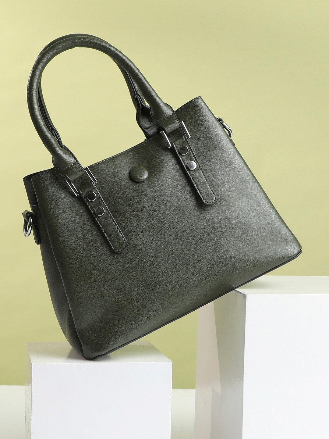 HAUTE SAUCE  Olive Green Textured PU Swagger Handheld Bag