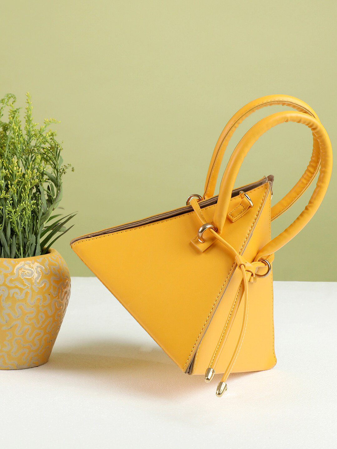 HAUTE SAUCE  Yellow Embellished PU Swagger Handheld Bag with Tasselled