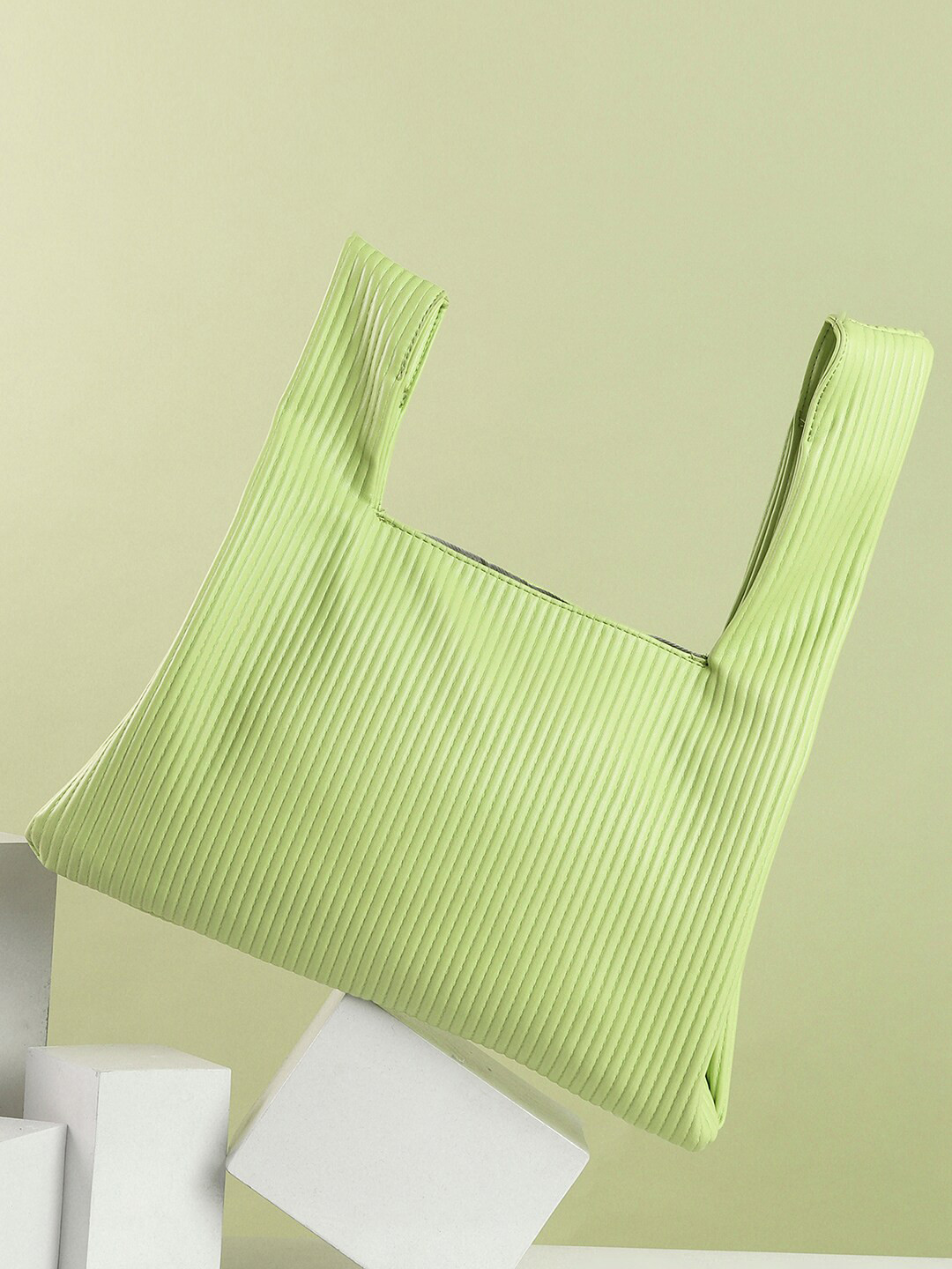 HAUTE SAUCE Green PU Oversized Shopper Satchel with Cut Work Handbag