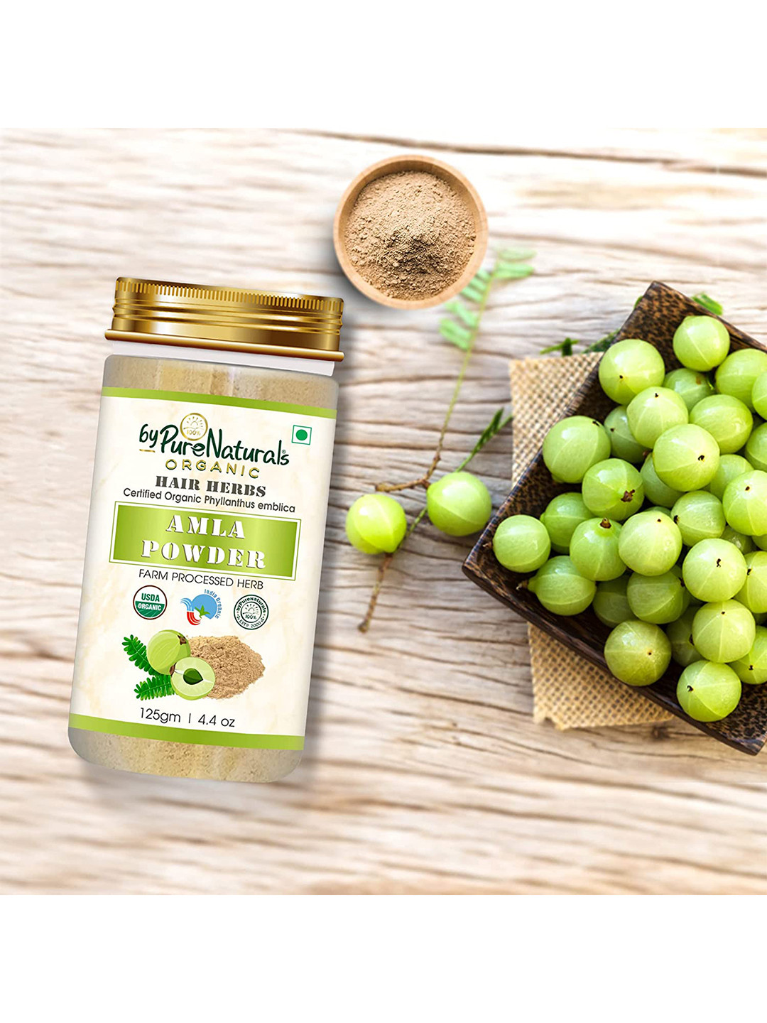 byPureNaturals Organic 100% Natural Amla Powder for Hair Growth & Face Care - 125g