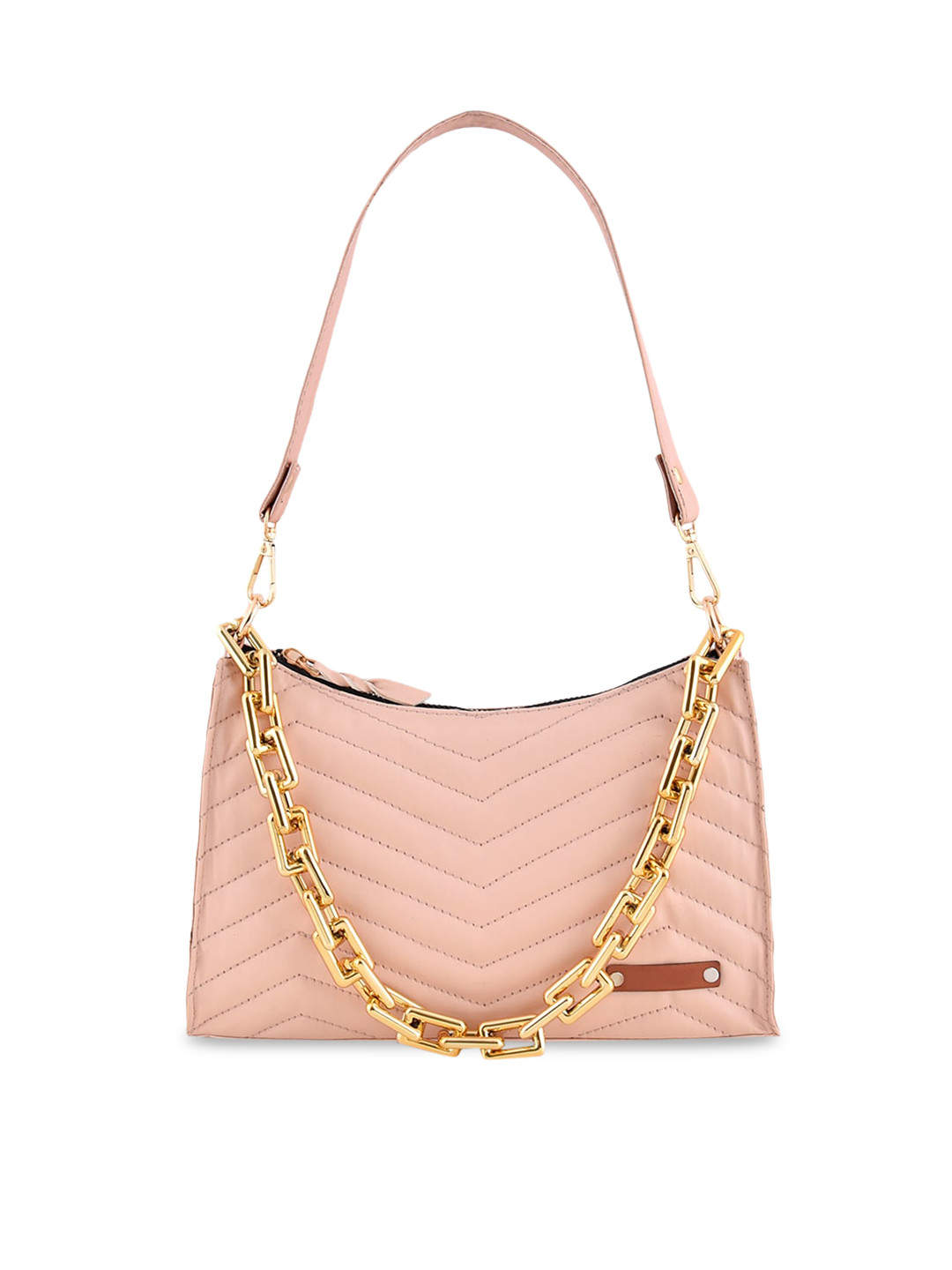 Lychee bags Pink Textured PU Structured Shoulder Bag with Quilted