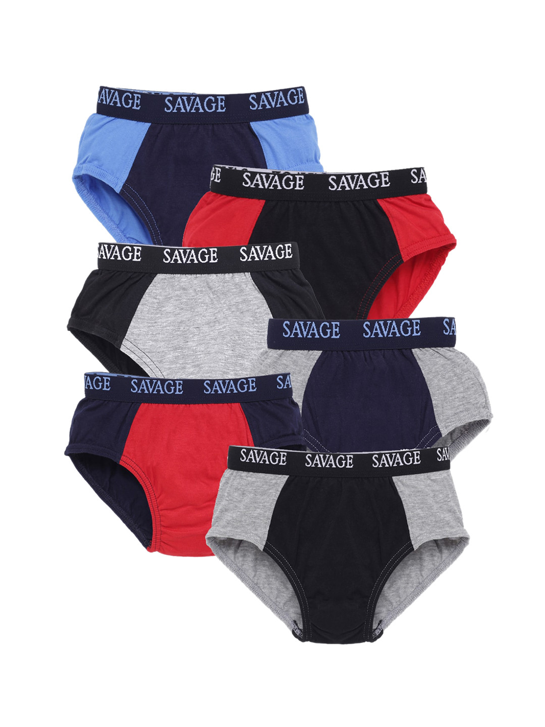 SAVAGE Boys Set of 6 Assorted Cotton Basic Briefs SVG-Boy-OUTEL-Undrw-60cm-Pk-6