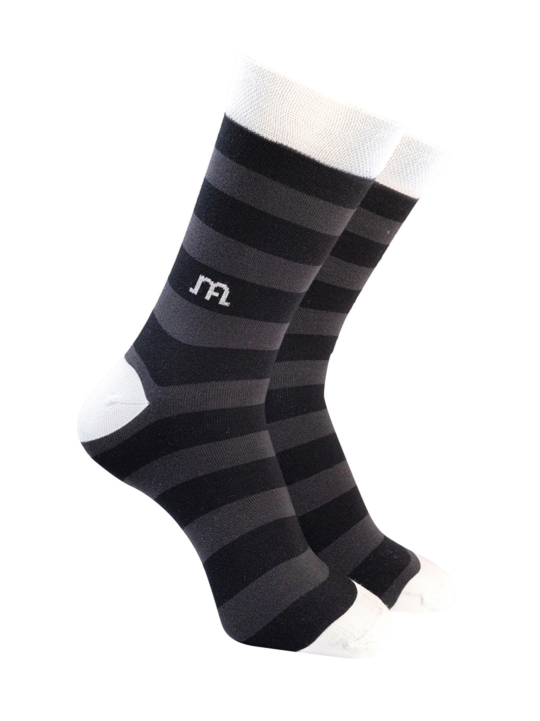 Man Arden Men Grey & White Patterned Calf-Length Cotton Socks