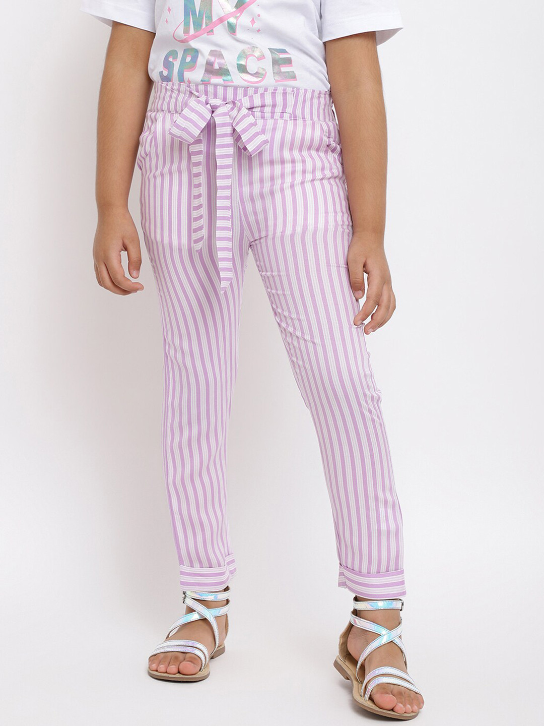 TALES & STORIES Girls Purple Striped Trousers