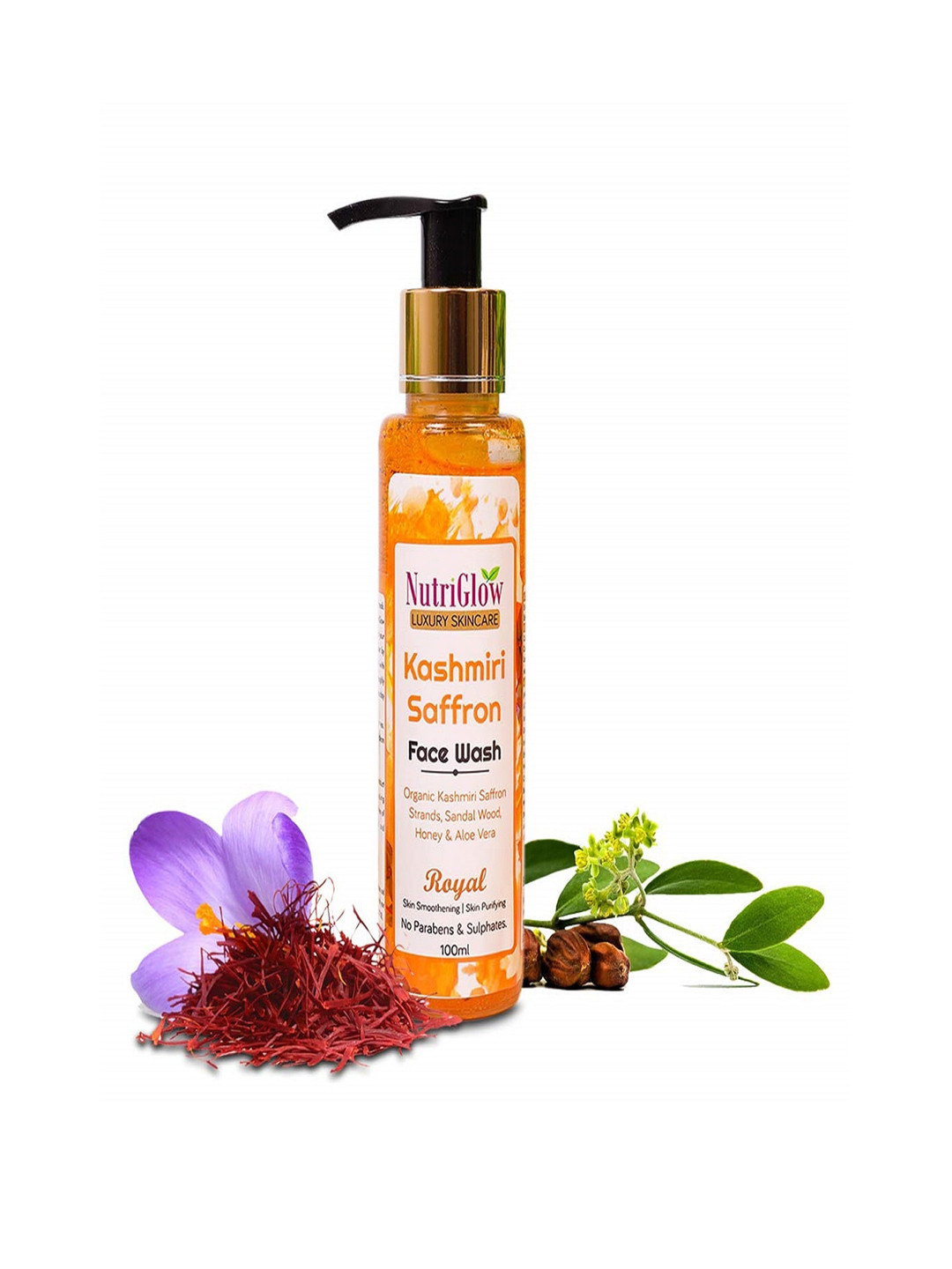 NutriGlow Luxury Skincare Kashmiri Saffron Face Wash with Honey & Aloe Vera - 100ml