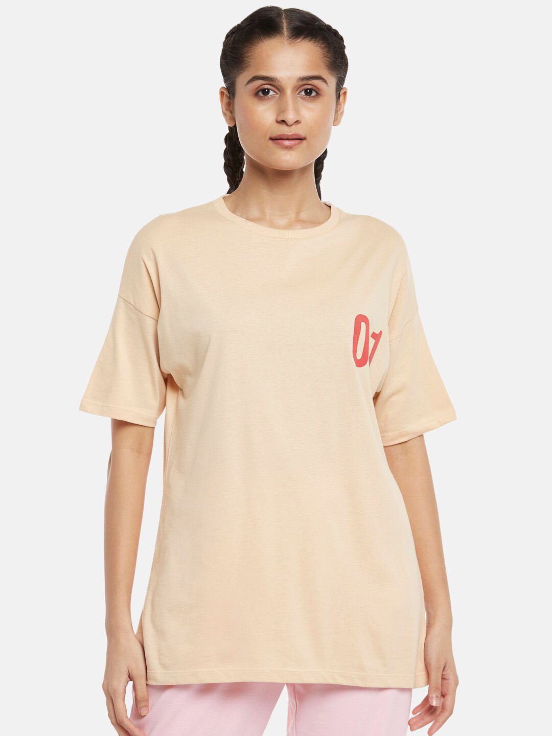 Ajile by Pantaloons Beige Solid Pure Cotton Longline Top