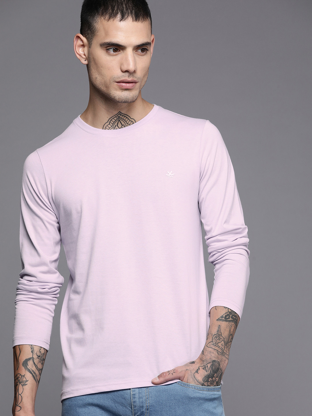 WROGN Men Purple Solid Slim Fit T-shirt