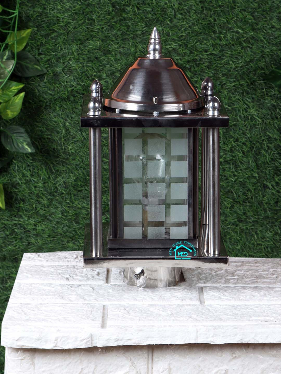 MFD HOME FURNISHING Silver Toned Contemporary Outdoor Lamp