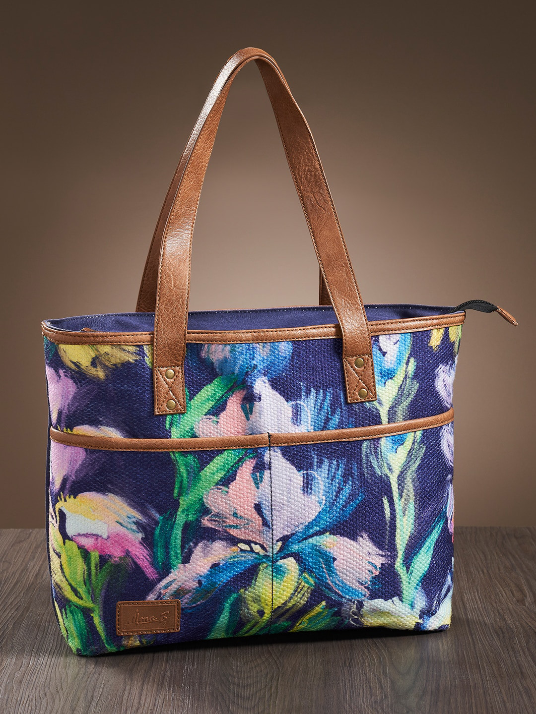 Mona B Navy Blue Large Kilim Inspired Upcycled Canvas Handbag