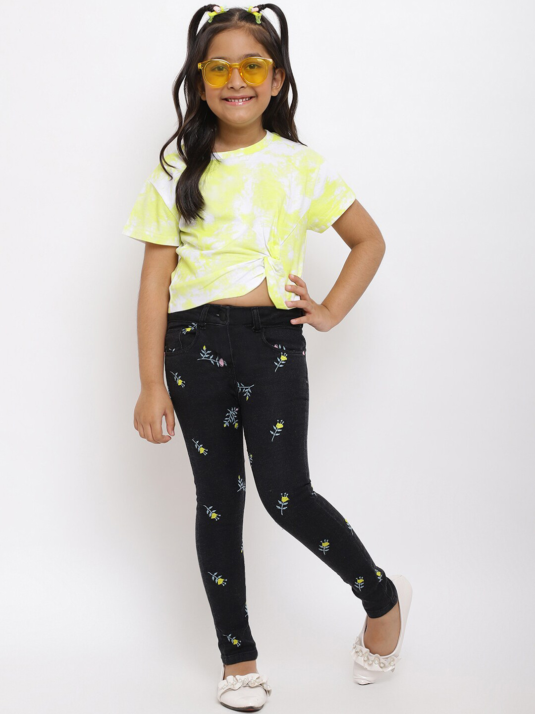 TALES & STORIES Girls Black Slim Fit Slash Knee Stretchable Jeans