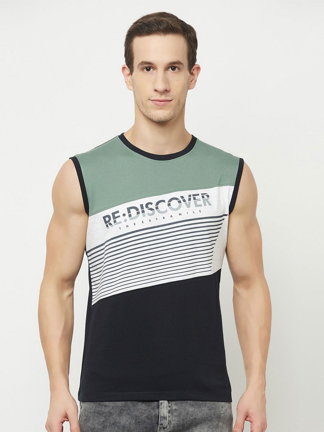 Octave Men Green & raisin black Striped T-shirt