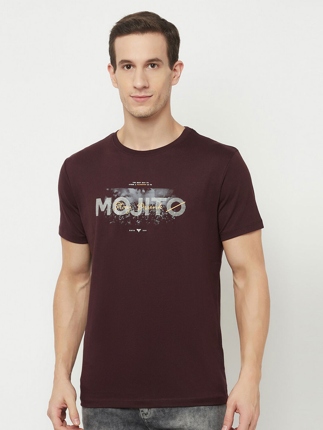 Octave Men Maroon & temptress Printed Applique T-shirt