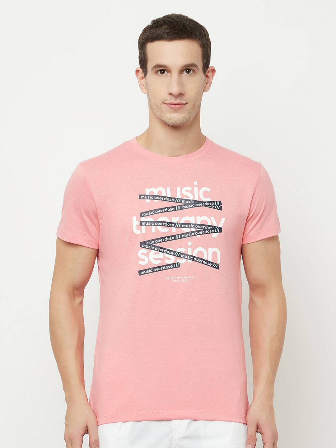 Octave Men Pink Printed Applique T-shirt