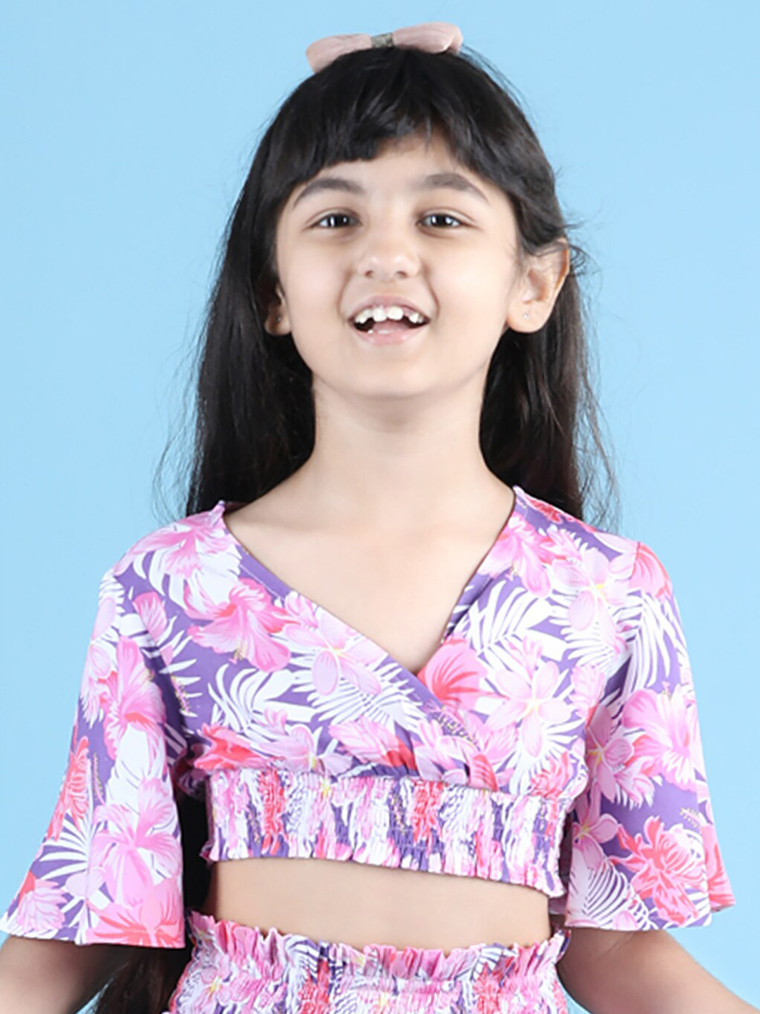 luyk Pink & classic rose Floral Print Tropical Peplum Top