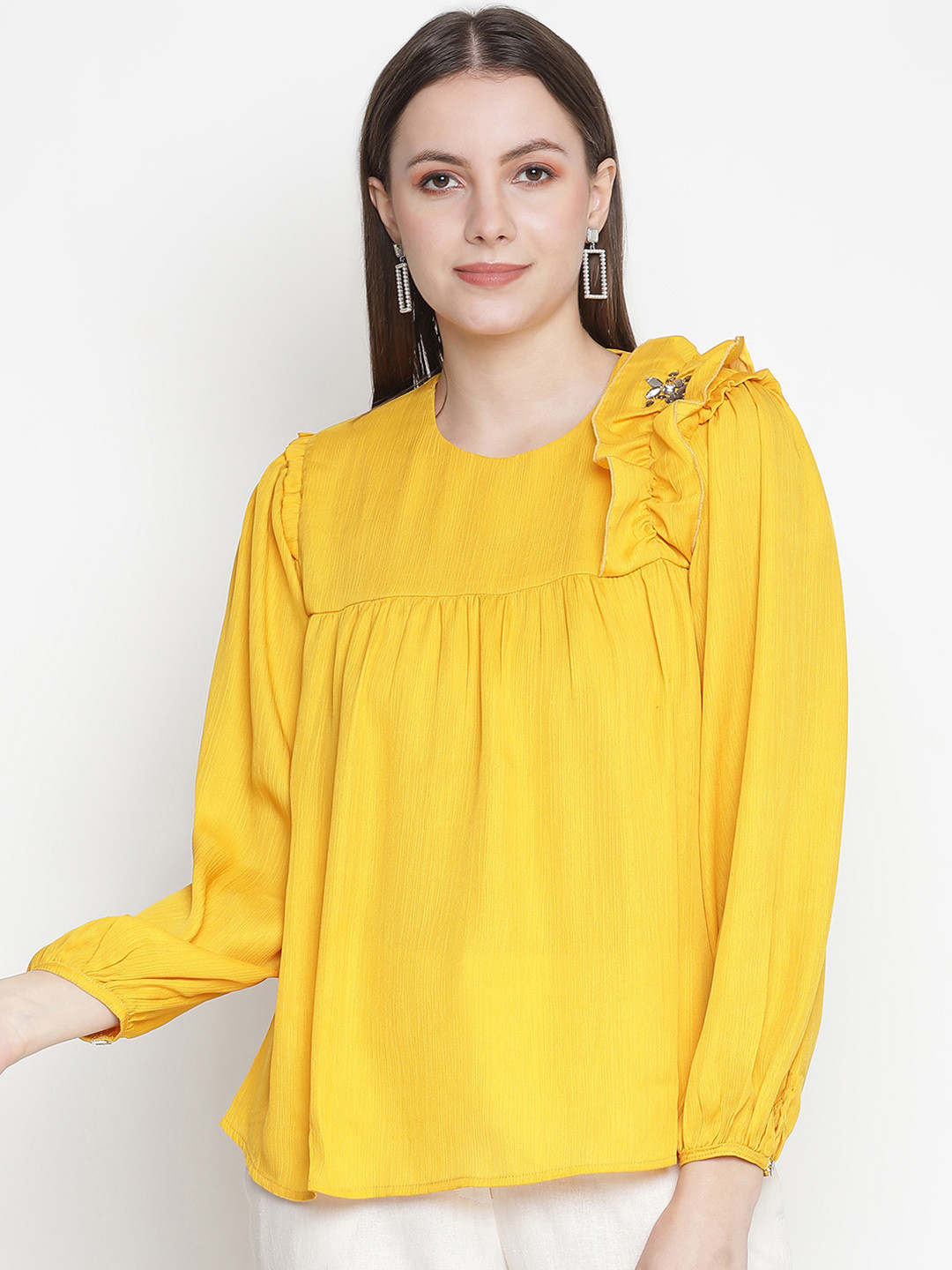 Oxolloxo Yellow Solid Ruffled Empire Top