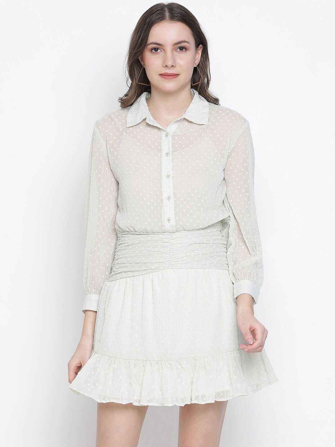 Oxolloxo Green & whisper green Satin Shirt Mini Dress