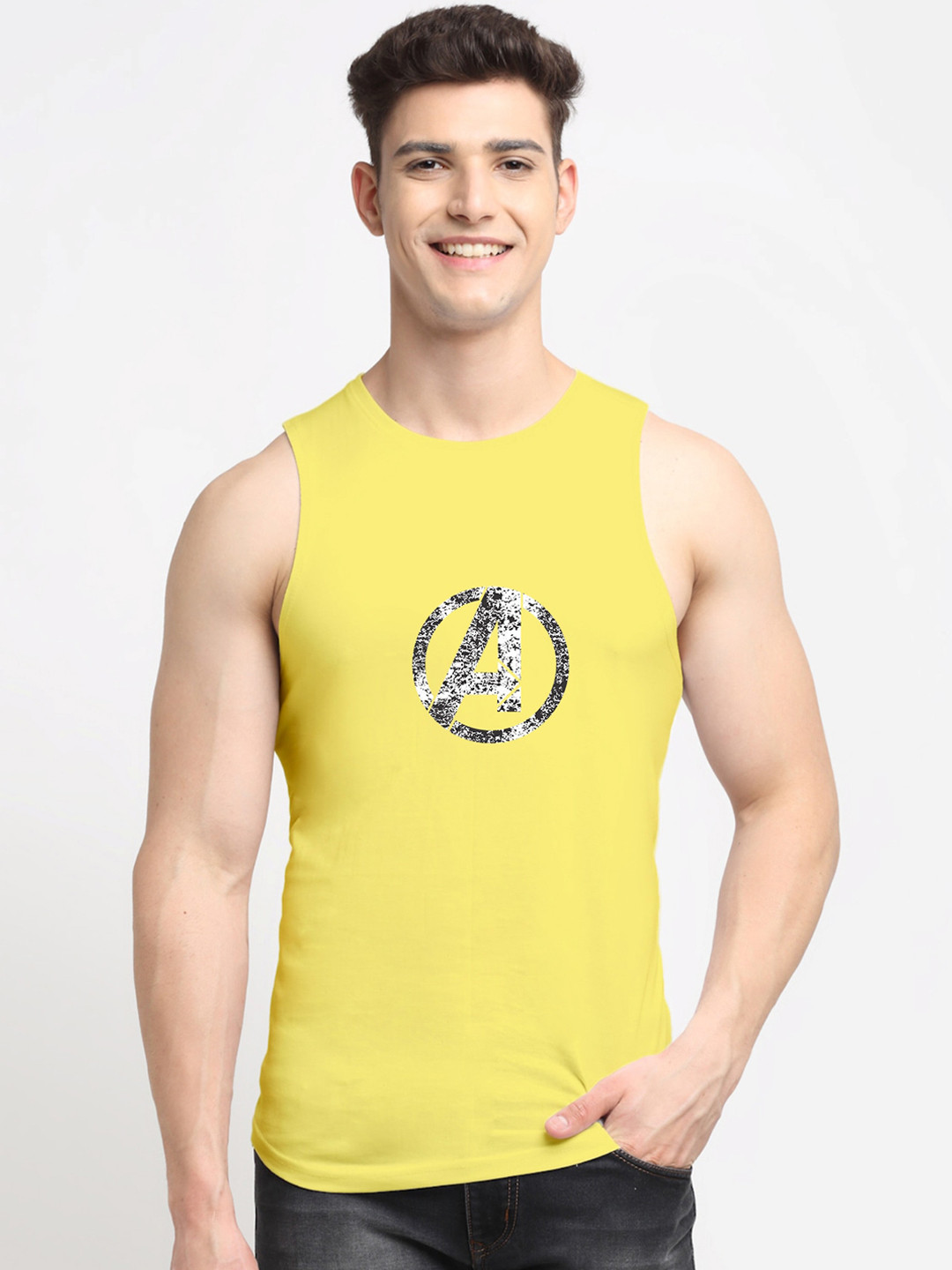 Friskers Men Yellow & White Printed Pure Cotton Innerwear Vest