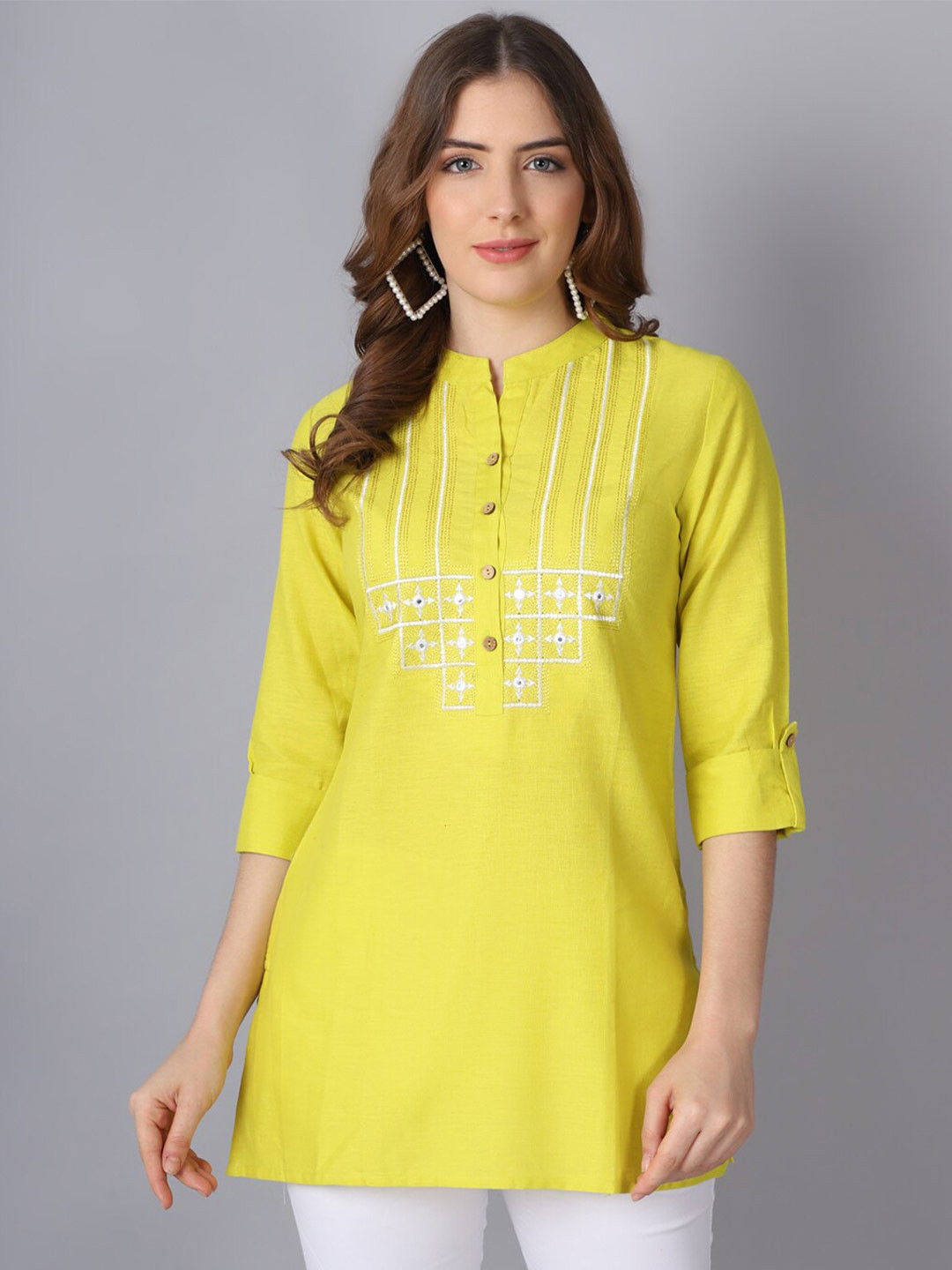 Pistaa Lime Green Embroidered Kurti