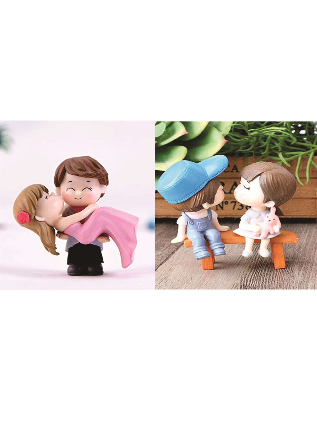 CHOCOZONE Kissing Couple Multicoloured Plastic Glossy Living Room Set of 2 Tiny Showpieces - 2 Inches