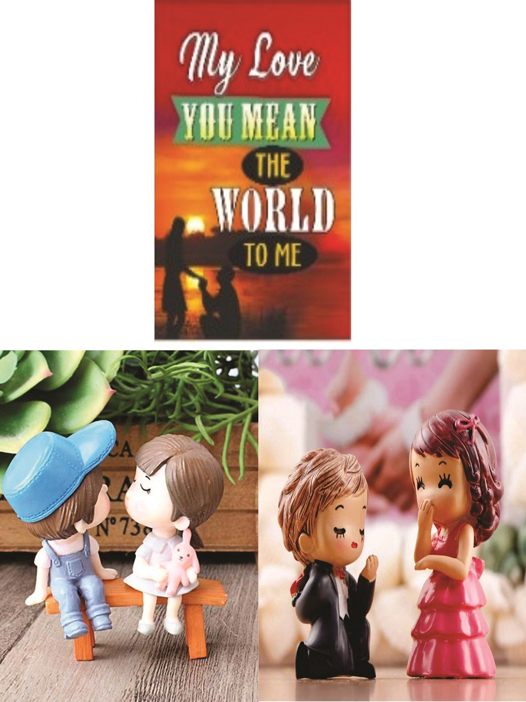 CHOCOZONE I Love You Proposing Guy Couple Miniatures and Kissing Couple Multicoloured Polyresin Glossy Living Room Set of 4 Tiny Showpieces - 3.1 Inches