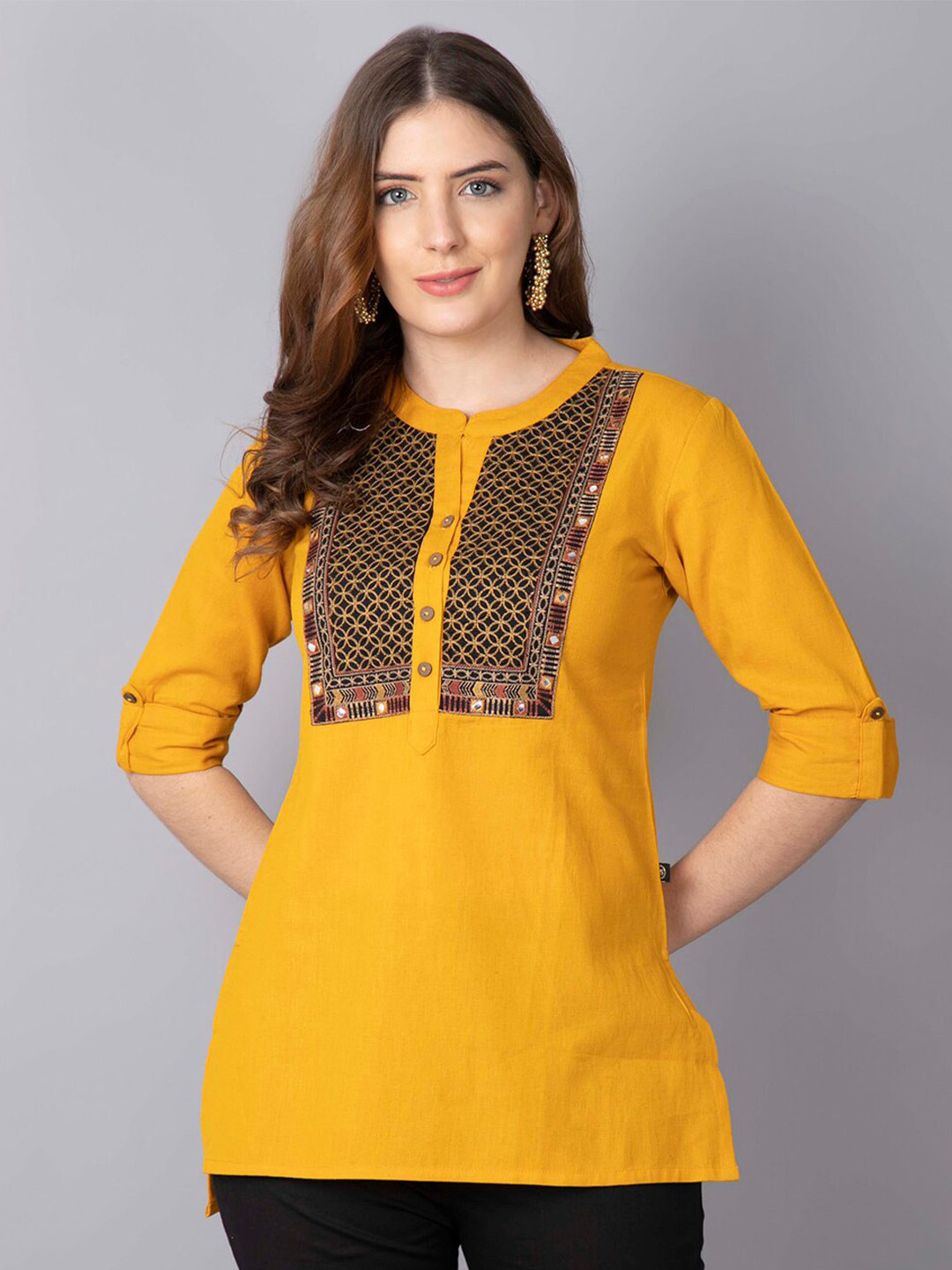 Pistaa Yellow Embroidered Kurti