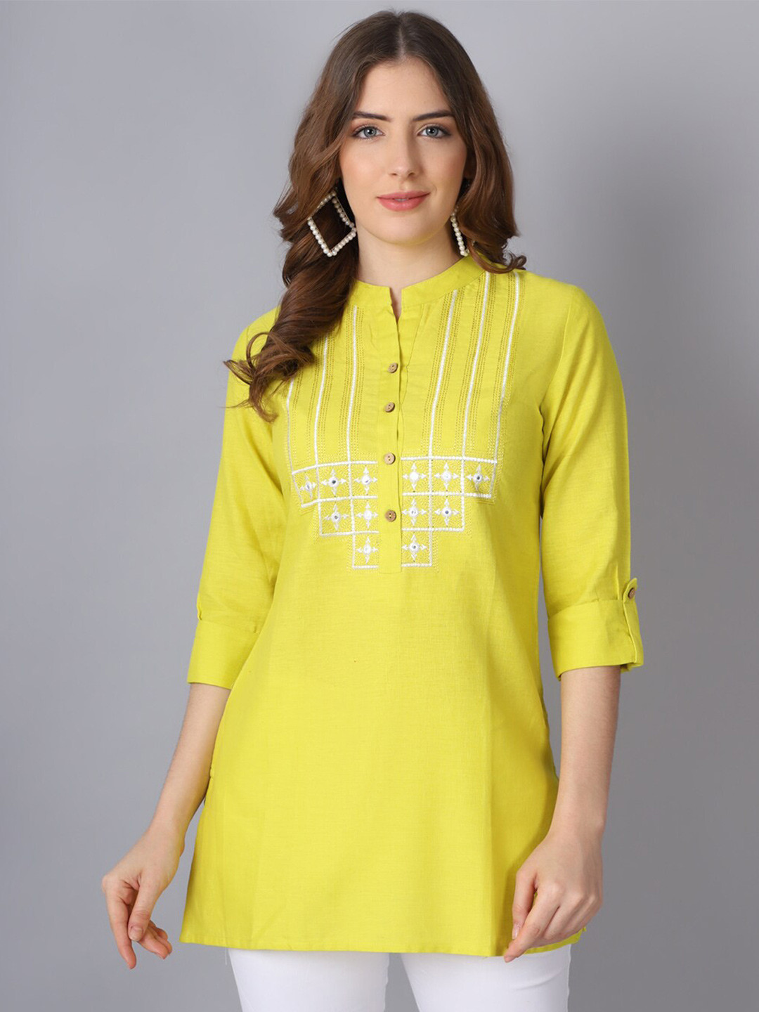 Pistaa Lime Green Embroidered Kurti