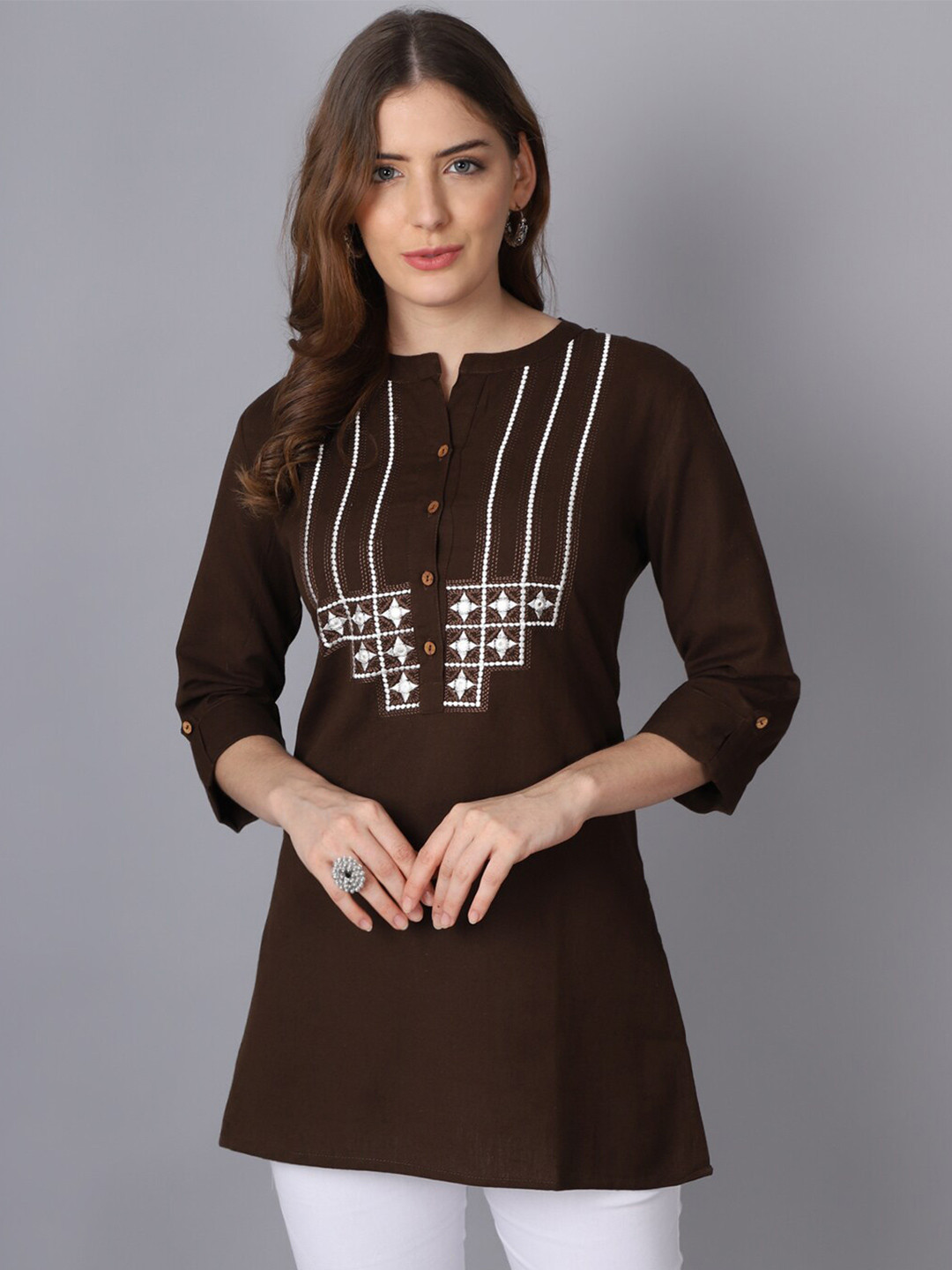 Pistaa Brown Embroidered Kurti
