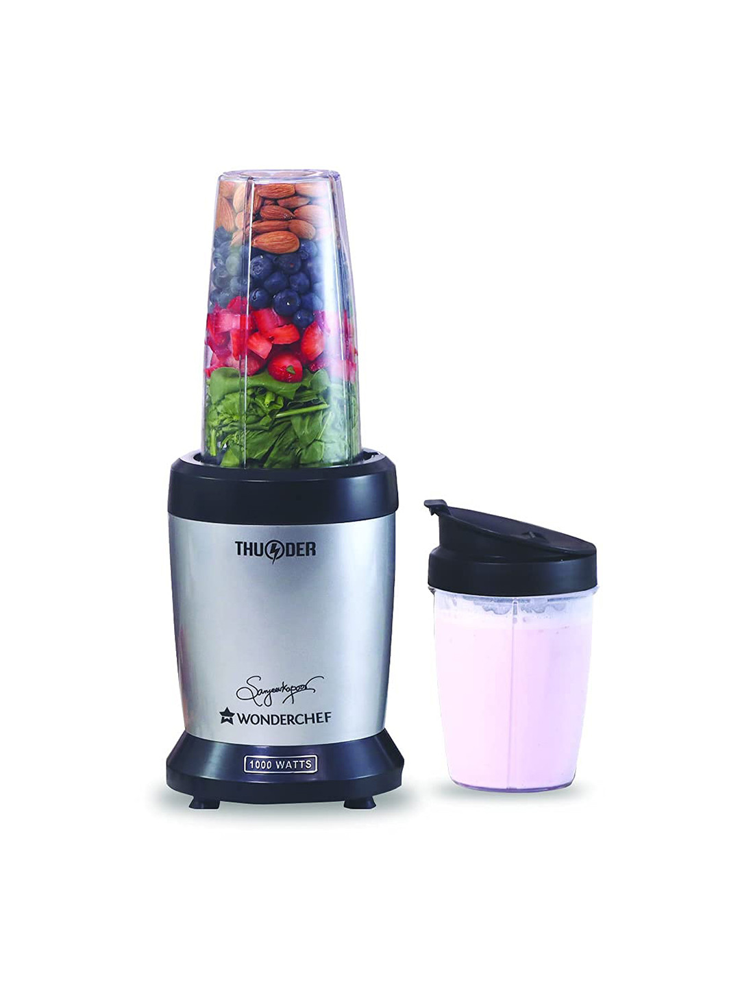 Wonderchef Nutri-Blend Grey Plastic Titanium Blades 2 Jars Wet and Dry Grinder-1000W