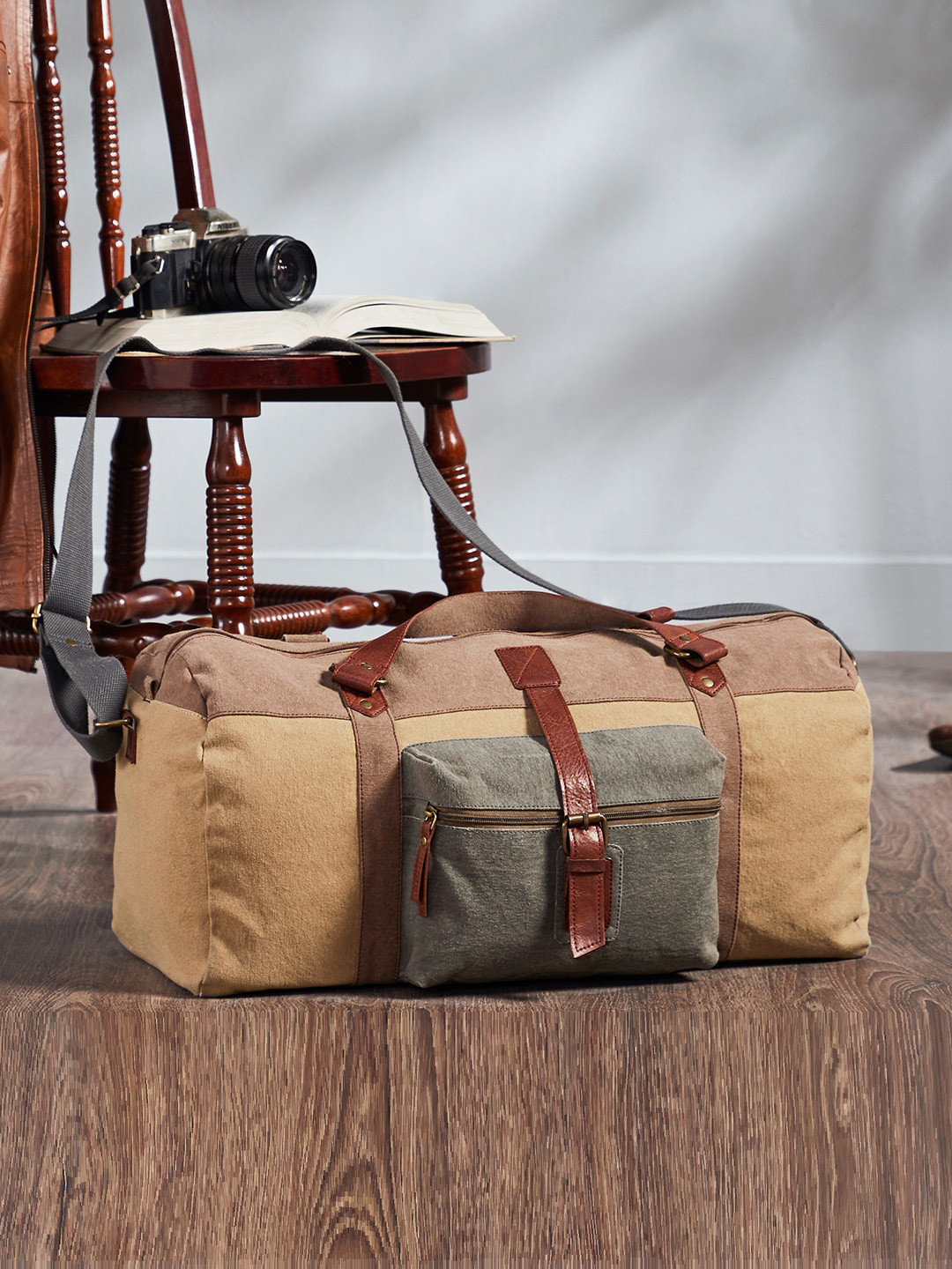 Mona B Brown Sebastian Cotton Canvas Duffel GBag with Stylish Design