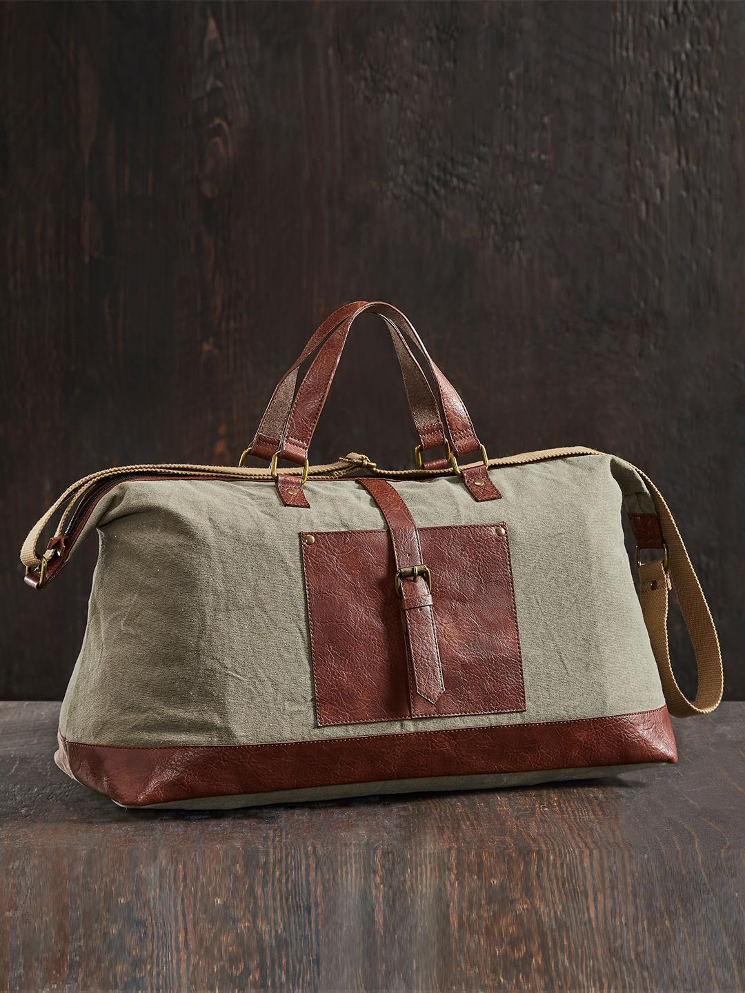 Mona B Moss Green Cotton Canvas Duffel Gym Travel and Sports Bag with Stylish Design