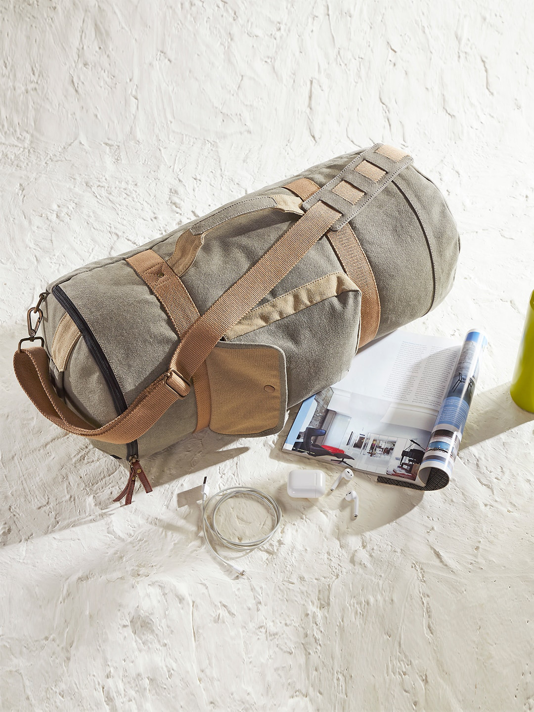 Mona B Grey Cotton Canvas Duffel Gym Travel and Sports Bag with Stylish Design