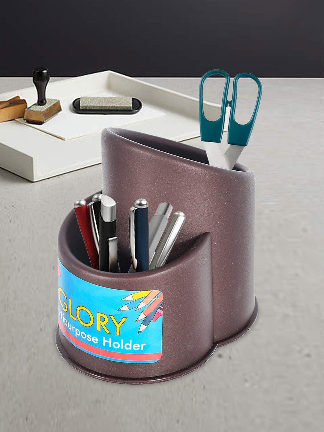 Kuber Industries Set Of 2 Brown & Blue Printed Platic Holder