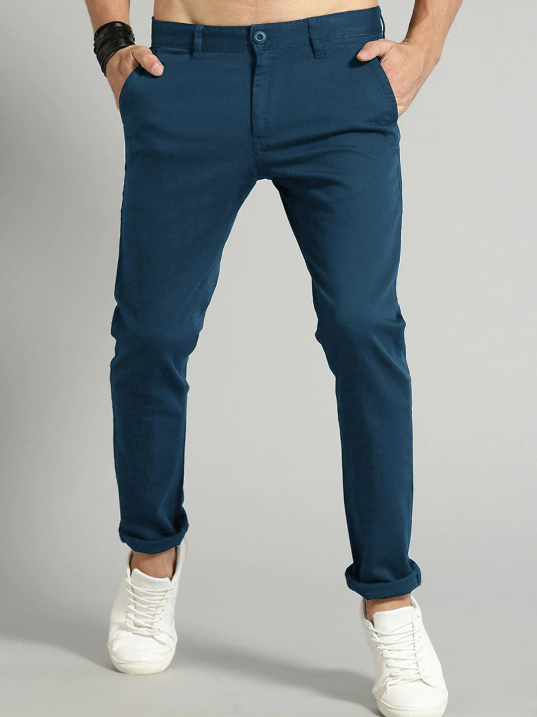 AD & AV Men Teal Classic Easy Wash Chinos Trousers