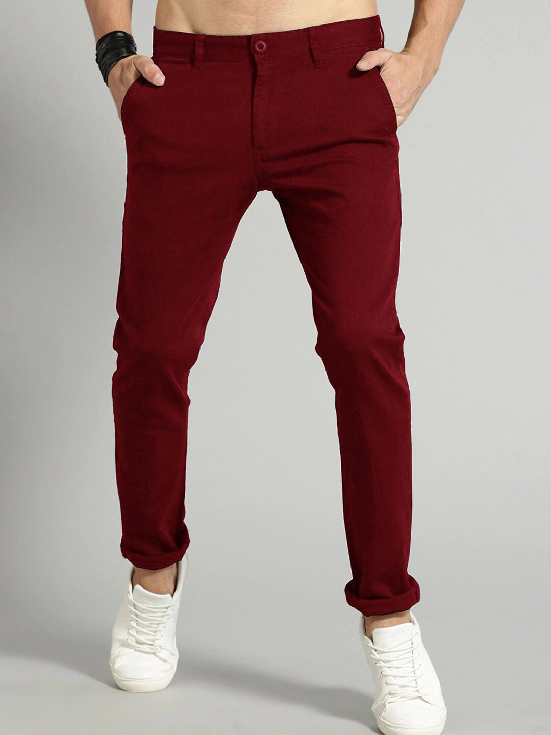 AD & AV Men Maroon Classic Easy Wash Chinos Trousers