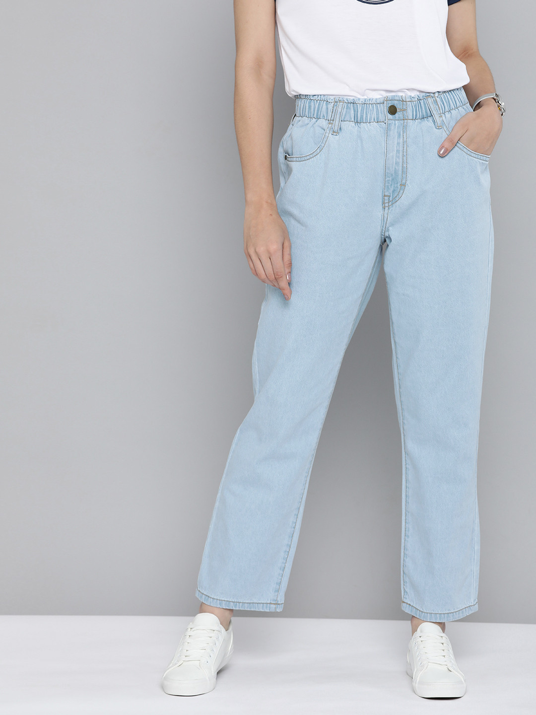 Mast & Harbour Women Blue Straight Fit High-Rise Stretchable Jeans