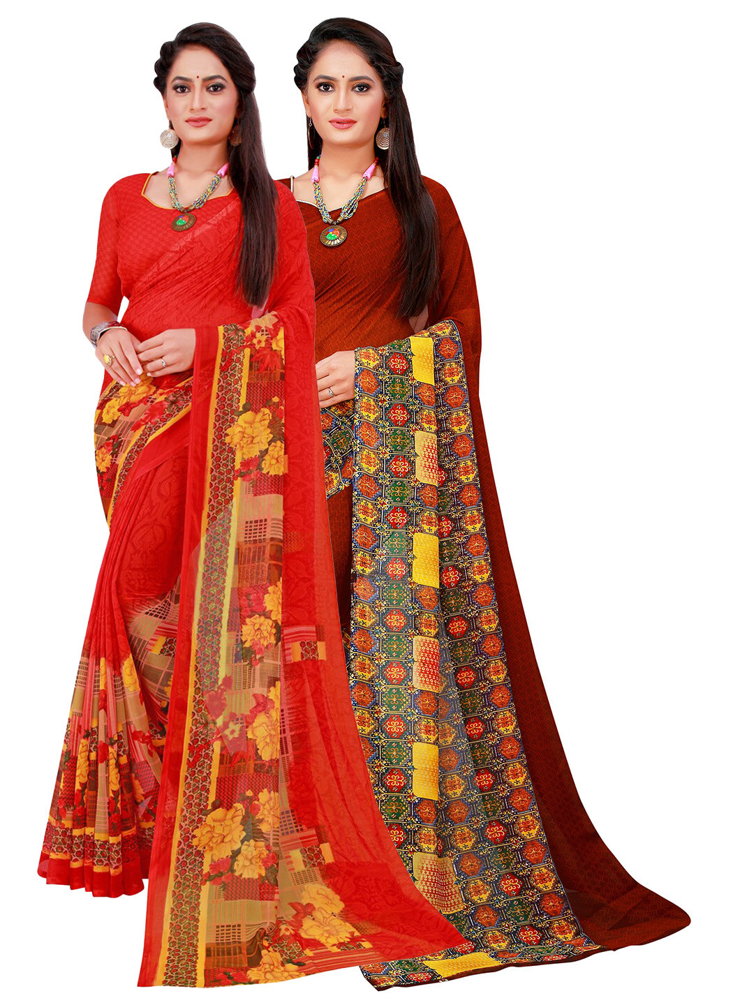 Florence Red & Maroon Pure Georgette Saree