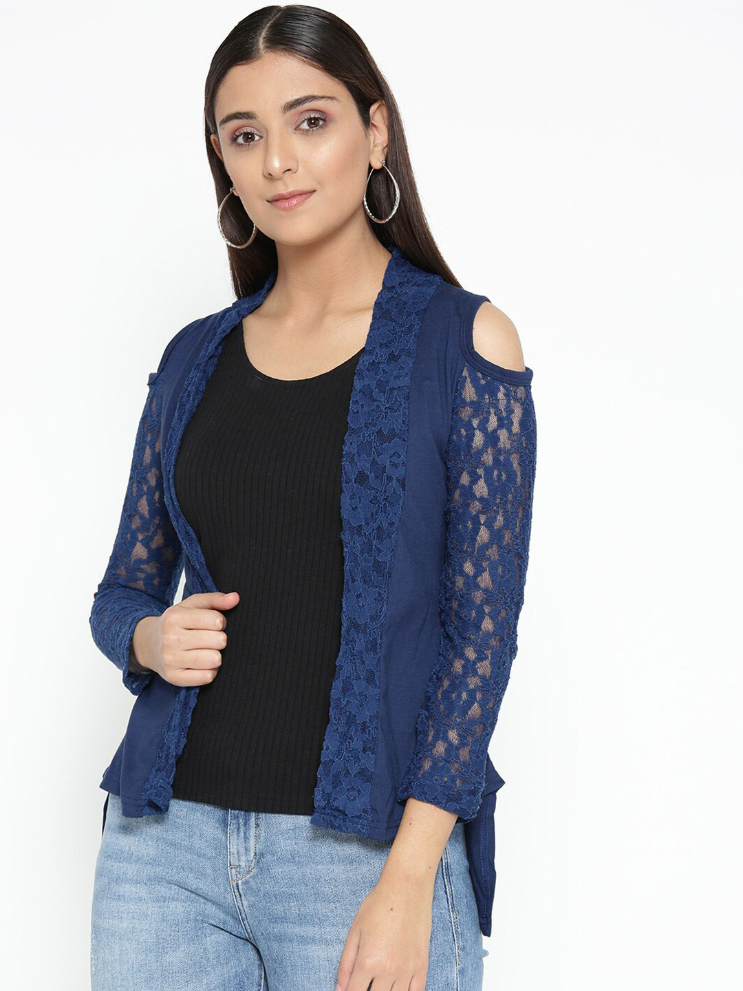 Skidlers Women Navy Blue Cold-Shoulder Shrug