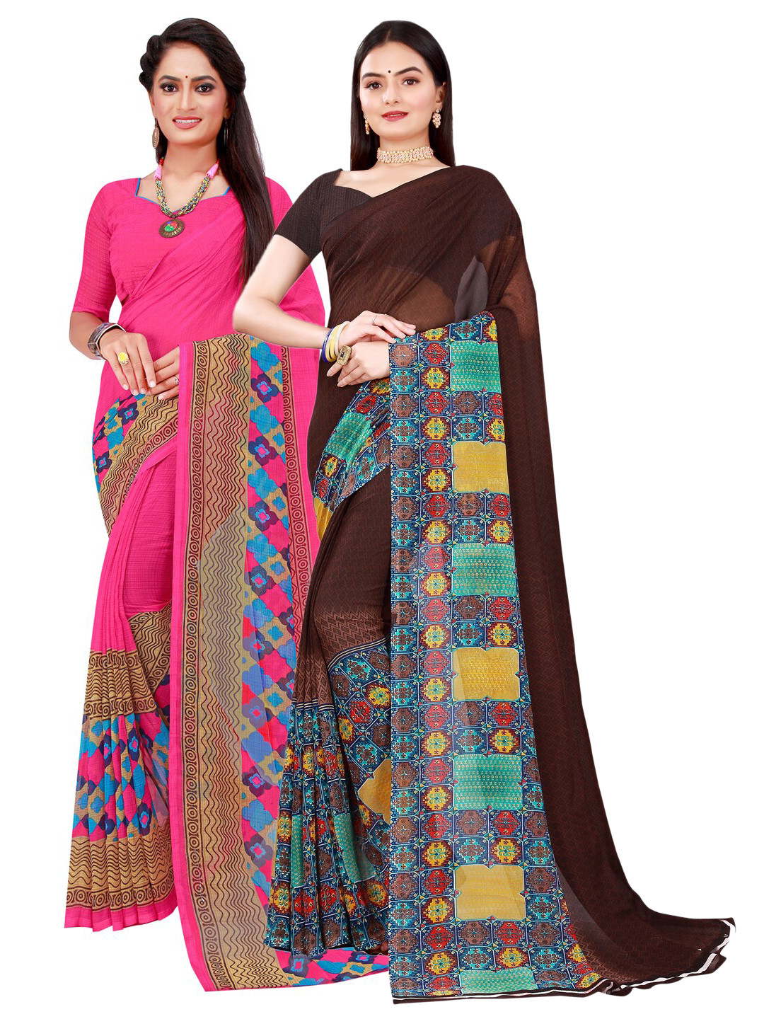 Florence Navy Blue & Pink Pure Georgette Saree