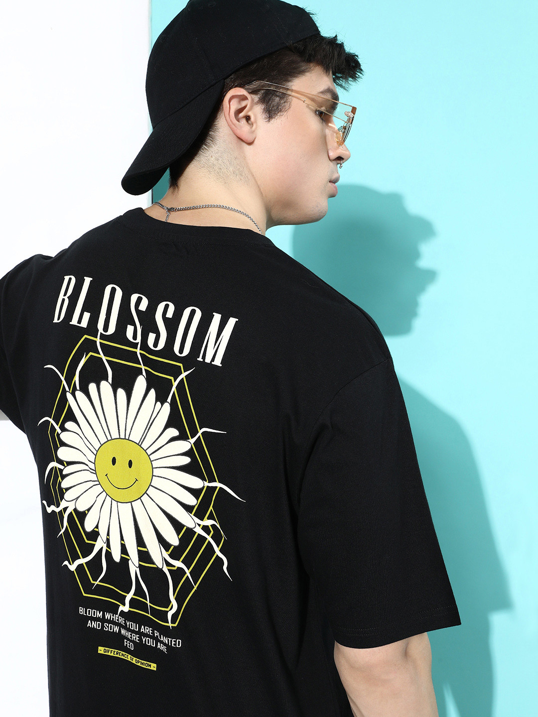 Difference of Opinion Men Black & White Back Graphic Print Oversized Cotton T-shirt