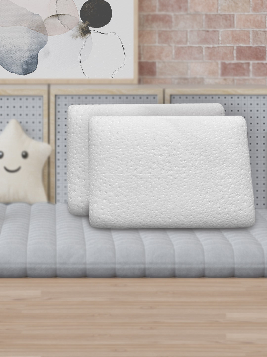 YK White Solid Cotton Set of 2 Medium Memory Foam Sleep Pillow-33 x 58.42 x 7.62 cm