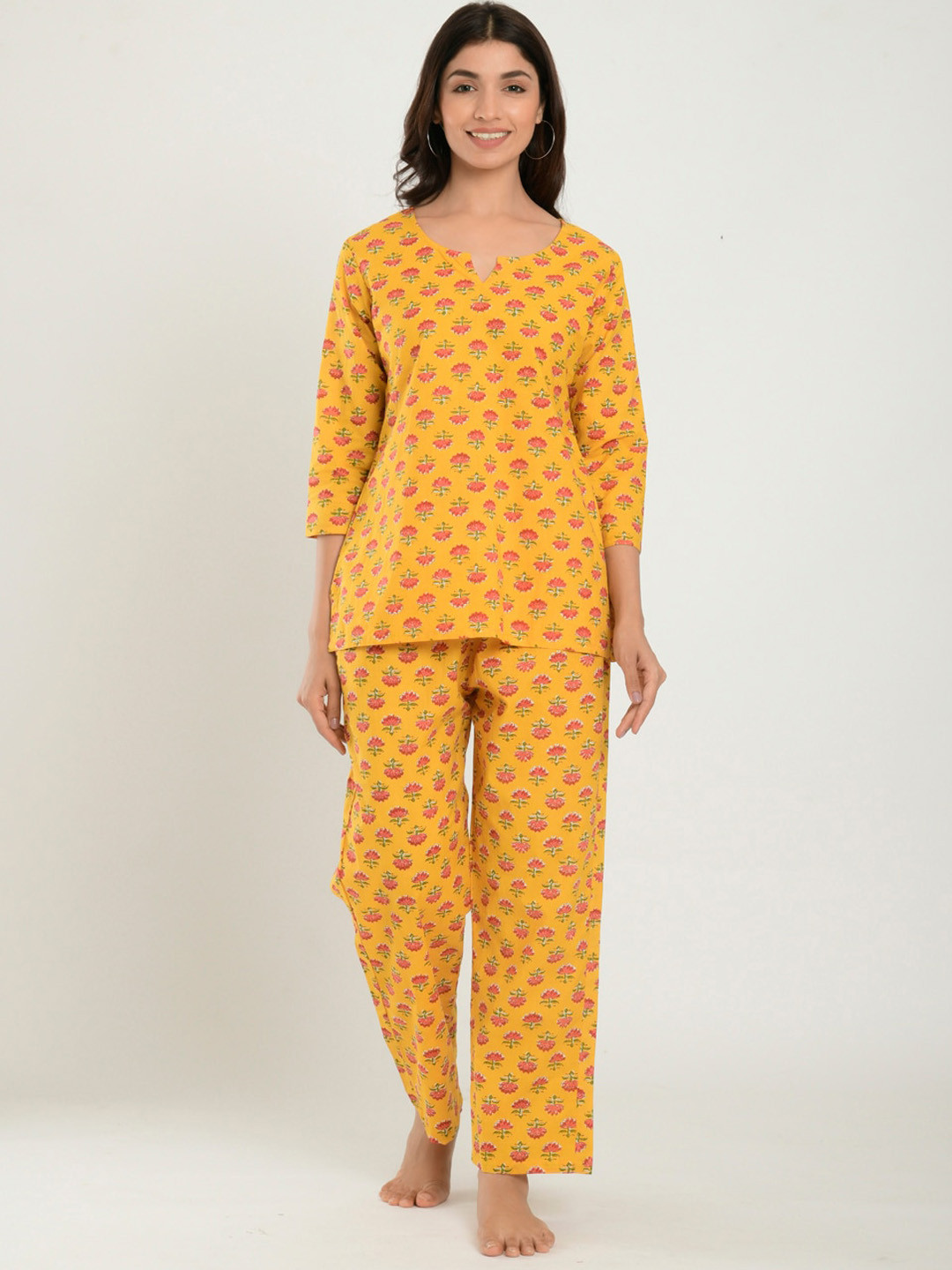 CRAFIQA Women Yellow Printed Night suit
