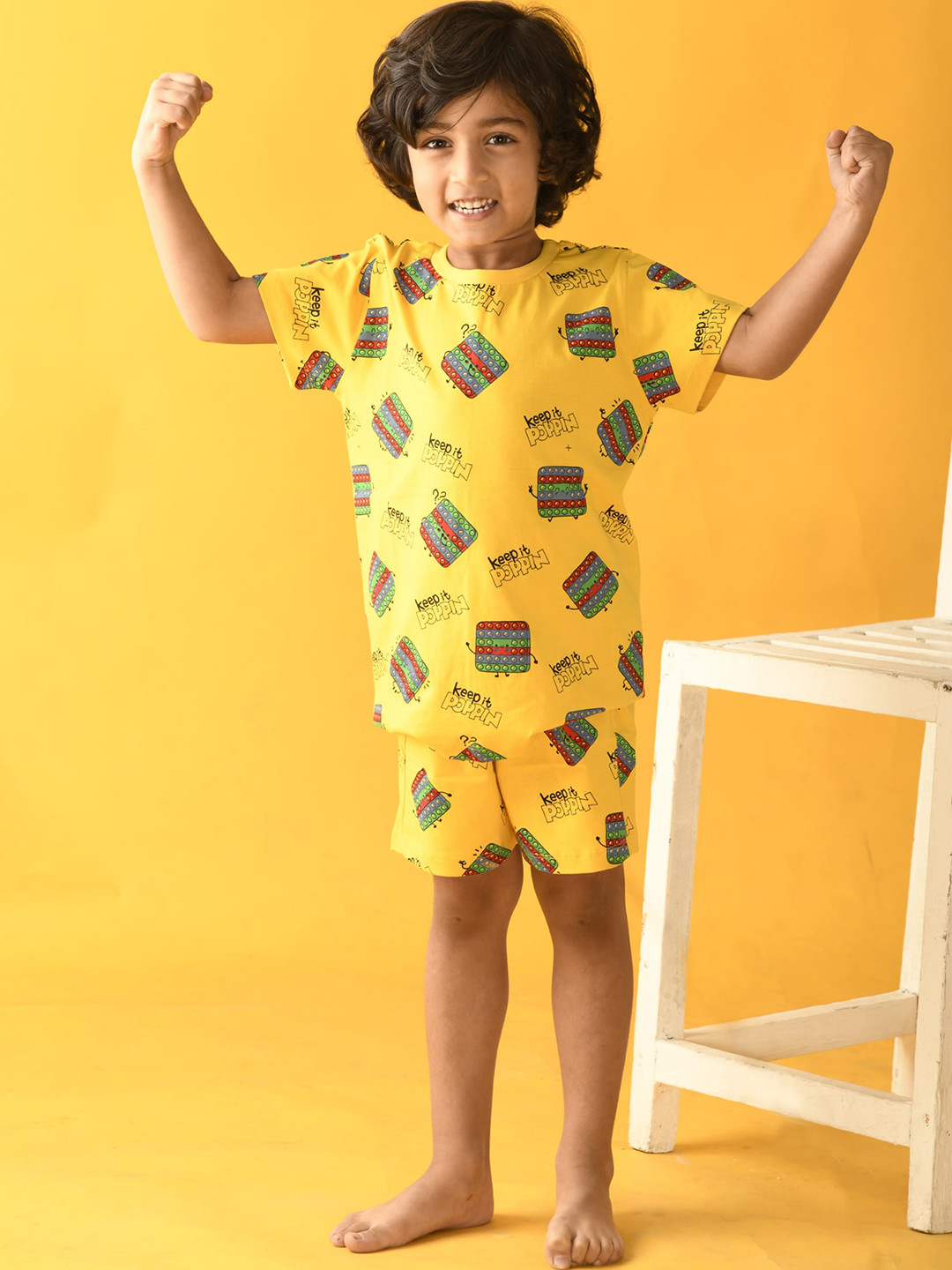 Anthrilo Boys Yellow & Green Printed Night suit